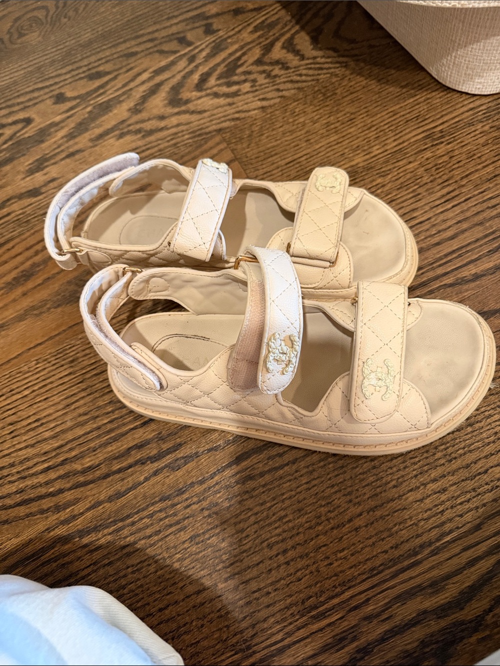 Chanel Quilted Beige Sandals with Chanel Logo Accent size 40